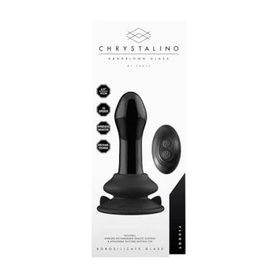 Afbeelding van Pluggy Glass Vibrator With Suction Cup and Remote Rechargeable 10 Speed Black