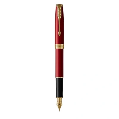 Image de PARKER Sonnet Stylo plume, laque rouge, Plume fine, encre noire, Coffret cadeau