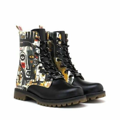 Afbeelding van Goby Urban Canvas Boots Dames Veterboots Abstract Kunstdesign Vegan Leer Handgemaakt Maat 41