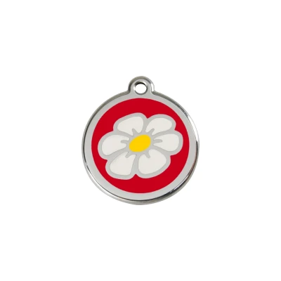 Afbeelding van Daisy Flower Red roestvrijstalen hondenpenning small/klein dia. 2 cm RedDingo