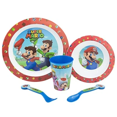 Afbeelding van Super Mario Kinderserviesset, 5 delig, van glas, 260 ml, BPA vrij, magnetronbestendig