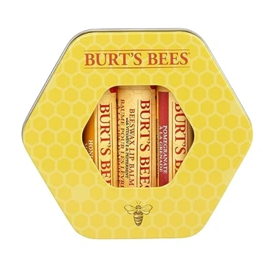 Afbeelding van Burt&#039;s Bees Trio Tin Cadeauset, 1 x 100% natuurlijke lippenbalsem van bijenwas, met vitamine E en pepermunt (4,25 g), honing g) granaatappel