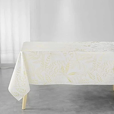 Afbeelding van douceur d&#039;intérieur, Belflor Tafelkleed, rechthoekig, 150 x 300 cm, wit/goud, polyester, bedrukt met metallic,