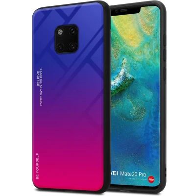 Afbeelding van Cadorabo Hoesje geschikt voor Huawei MATE 20 PRO in PAARS ROOD Tweekleurige beschermhoes van TPU silicone Case Cover en achterzijde gehard glas
