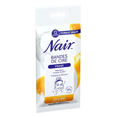 Afbeelding van NAIR Koude waxstrips voor gezicht, gevoelige huid, met melk en honingextract, 97% natuurlijke oorsprong, slim formaat, 12 strepen