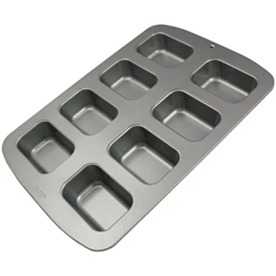 Afbeelding van PME CSB107 bakvorm met antiaanbaklaag van koolstofstaal voor 8 rechthoekige mini brood, zilver, 37,3 x 26,1 3,6 cm
