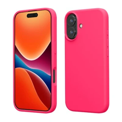 Afbeelding van kwmobile telefoonhoesje geschikt voor Apple iPhone 16 Hoesje met siliconen coating Smartphone case in neon roze