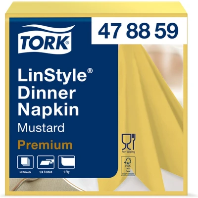Afbeelding van Dinnerservetten Tork LinStyle® 1/4 vouw 1 laags 50st mosterdgeel 478882