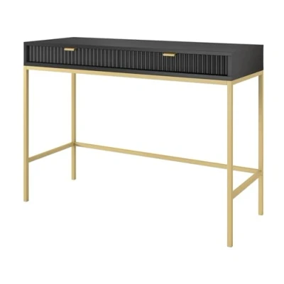 Afbeelding van Selsey Vellore Toilettafel 104 cm zwart met geribbelde fronten en gouden frame