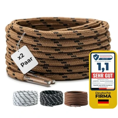 Afbeelding van LaceHype 2 paar ronde veters, diameter van 4,5 mm, voor laarzen, werkschoenen, outdoor en sportschoenen, veters polyester, scheurvast, bruin/zwart, 150 cm