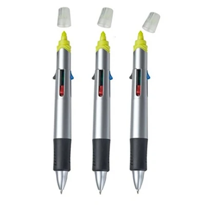 Afbeelding van Set van 3 balpennen in 4 kleuren met markeerstift