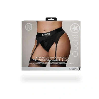 Afbeelding van Shots Ouch! OU829BLKXLXXL1 Vibrating Strap on Thong, Adjustable Garters Black XL/XXL