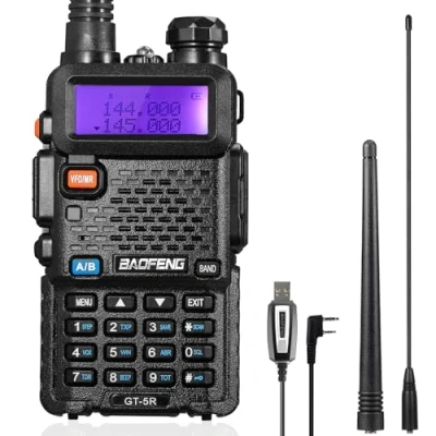 Afbeelding van BAOFENG GT 5R Walkietalkie, bidirectionele UHF VHF radio met 144 146/430 440 MHz, draagbare amateurradio, lang bereik 128 kanalen, batterij 1800 mAh, antenne 396 mm, programmeerkabel