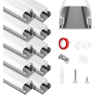 Afbeelding van HOMMAND aluminium led profiel, 10 x 1 m, U vorm, profiel en diffuser met hoekverbinding, lijm, eindkappen montageclips, voor ledstrip