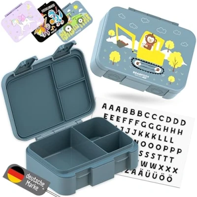 Afbeelding van BEARFOOT Bento Box Compacte lunchbox voor kinderen, BPA vrij, school en kleuterschool, lekvrije meisjes jongens, praktisch, licht compact (graafmachineblauw, 650