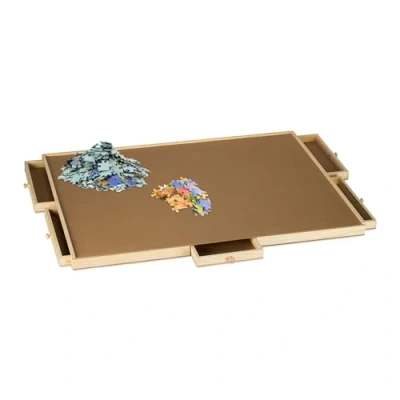 Afbeelding van Relaxdays puzzelbord met opbergsysteem hout puzzeltafel 6 lades voor 1500 stukjes
