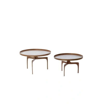 Afbeelding van Light &amp; Living Salontafel PANO Ø75x44cm Brons Set van 2