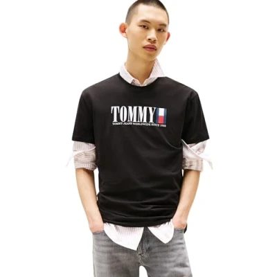 Image de Tommy Jeans T shirt à manches courtes pour homme Motif drapeau Coupe droite, Noir (noir), S