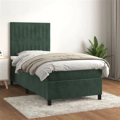 Afbeelding van vidaXL Boxspring met matras fluweel donkergroen 90x200 cm