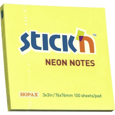 Afbeelding van Stick&#039;n sticky notes memoblok 76x76mm, neon geel, 100 memoblaadjes