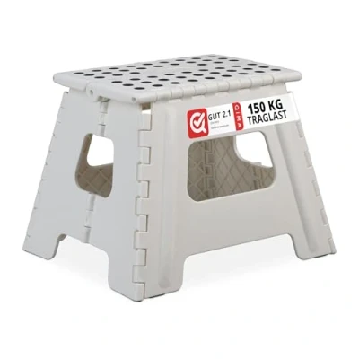 Afbeelding van Relaxdays Klapkruk L, opvouwbare draagbare reiskruk voor kinderen. Maximale belasting: 120 kg, kunststof, hoogte: 32,5 cm, wit