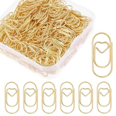 Afbeelding van luckaide 250 stuks gouden hartvormige paperclips met transparante doos, kleine ovale voor kantoor, klaslokaal,