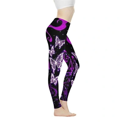 Afbeelding van Biyejit Yogabroek met hoge taille voor dames, workout leggings Paarse vlinder
