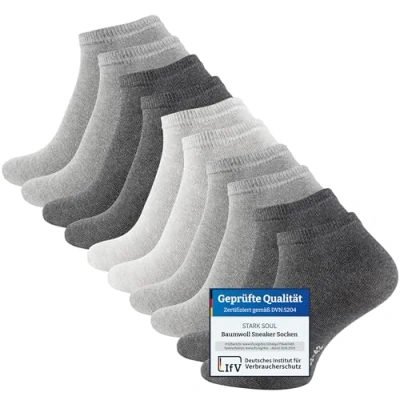 Afbeelding van Enkelsokken Katoenen sokken Sneaker socks 5 pack Vrij van AZO kleuren Sport Zwart Grijze tinten Maat 35/38