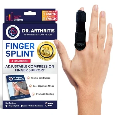 Afbeelding van Medische vingerbrace met gids, voor triggervinger, artritis en RSI, wijsvinger/midden/ring, vinger roze (zwart, L/XL, enkel)