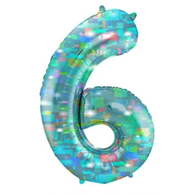 Afbeelding van Helium Ballon cijfer 6 Galactic Aqua 101cm