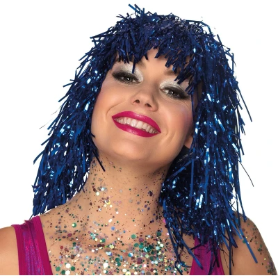 Afbeelding van Boland Pruik Metallic Blauw Steil Halflang Vrouwen Showgirl