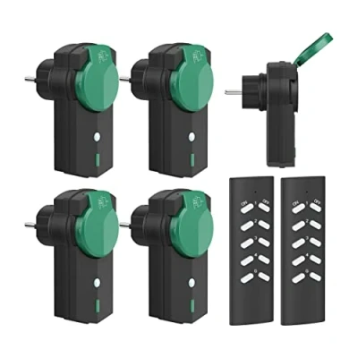 Afbeelding van UCOMEN 5 stuks draadloos stopcontact met 2 afstandsbedieningen, draadloze schakelaar voor buiten, vrij zicht, 30 m, 3680 W, 230 V, kerstdecoraties, verlichting, huishoudelijke apparaten, zwart en