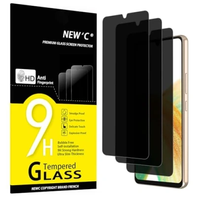 Afbeelding van NEW&#039;C Set van 3, anti spionage gehard glas voor Samsung Galaxy A33 5G displaybeschermfolie effectief tegen krassen zonder luchtbellen extreem robuust hardheid 9H hoek 30