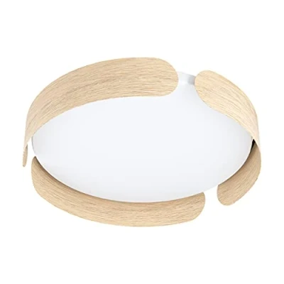 Afbeelding van EGLO Valcasotto led plafondlamp, minimalistisch licht, woonkamerlamp van metaal in houtlook, kunststof wit, slaapkamerlamp, warmwit,beige