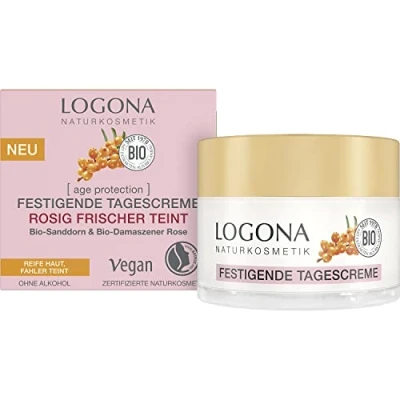 Afbeelding van LOGONA Naturkosmetik Anti aging crème voor rijpe en huid, dagcrème met biologische duindoorn biologisch Damascus rozenwater, 50 ml