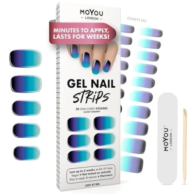 Afbeelding van MOYOU LONDON Set van 20 semi geharde gelnagellakstrips voor manicure in professionele kwaliteit met nagelvijl en houten nagelriemstift (uv /ledlamp vereist) Lost at