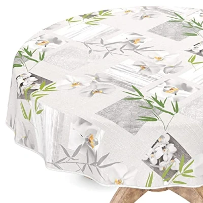 Afbeelding van Afwasbaar tafelzeil, rond, met zoom, orchidee spa motief, onderhoudsvriendelijk, 140 cm