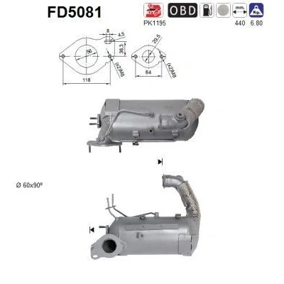 Afbeelding van AS FD5081 Roetfilter Euro 5 Cordieriet MERCEDES BENZ: A Class, B RENAULT: MEGANE 3 Grandtour, GRAND SCENIC
