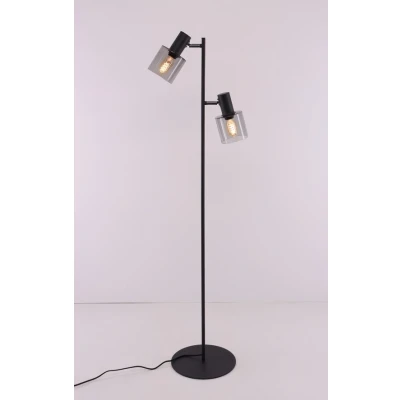 Afbeelding van Vloerlamp 2lichts mat zwart met rookglas