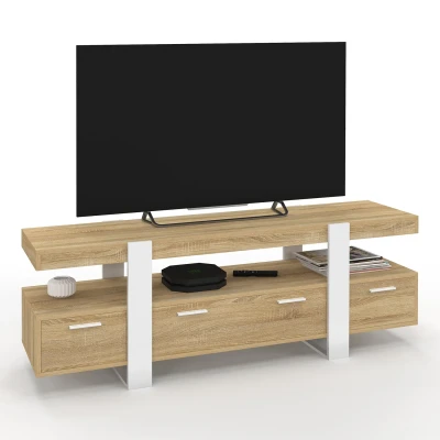 Image de Meuble TV 140 cm PHOENIX avec tiroirs bois et blanc IDMarket