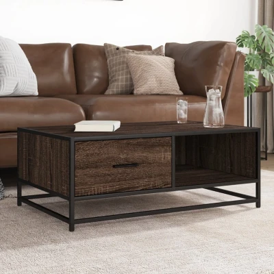 Afbeelding van Salontafel 90x57x35 cm bewerkt hout en metaal bruin eikenkleur