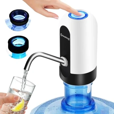 Afbeelding van EASYSPEED waterdispenser, waterdispenser met 2 adapters, automatische waterpomp, draagbare USB oplaadbaar, flessen voor camping, thuis en kantoor, wit