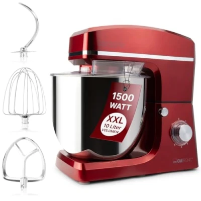 Afbeelding van Clatronic KM 3765 kneedmachine, 1500 W, 8 snelheden, 10 liter roestvrijstalen kom voor max. 6 6,5 kg, spatdeksel met navulopening, titanium