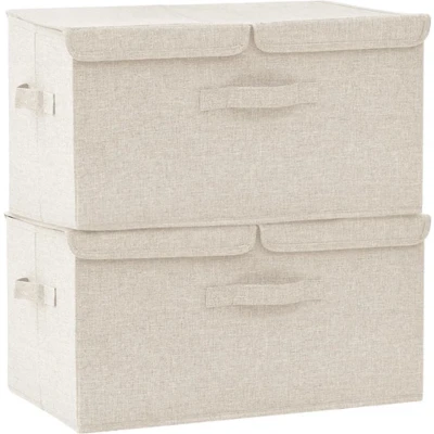 Afbeelding van Opbergboxen 2 st 50x30x25 cm stof crèmekleurig