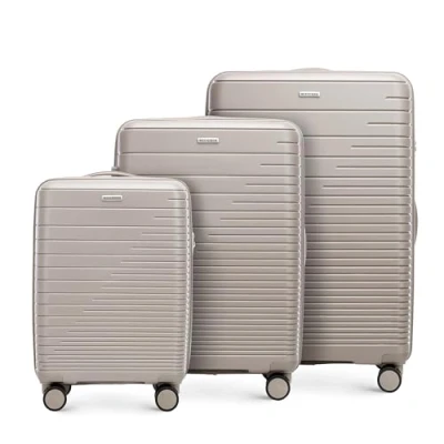 Afbeelding van WITTCHEN Fuerta Line Koffer van polypropyleen met glanzende riemen, 4 dubbele zwenkwielen aluminium, telescopische handgreep, TSA slot, Beige, Set 3 koffers