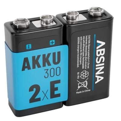 Afbeelding van ABSINA 2 stuks 9 V oplaadbare 300 accublokken met lage zelfontlading NiMH batterij min. 270 mAh en 8,4 E Block