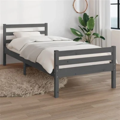 Afbeelding van Bedframe massief hout grijs 100x200 cm