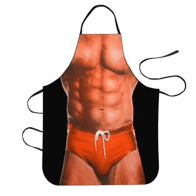 Afbeelding van EQLEF Keukenschort met Muscle Man motief, creatief, sexy, origineel, als cadeau voor mannen of vriend