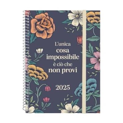 Afbeelding van Finocam Agenda met spiraalbinding, design collectie 2025, week, horizontale lay out, januari 2025 december (12 maanden), Italiaans onmogelijk