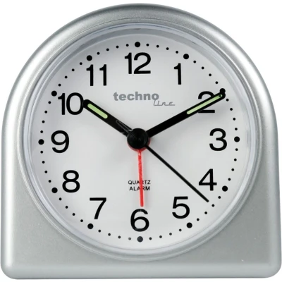 Afbeelding van Technoline model SD analoge quartz wekker met nachtlichtende wijzers en alarm in zilver